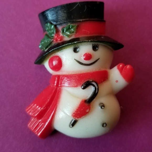 Vintage Snowman brooch pin frosty Christmas holiday festive - Picture 5 of 8